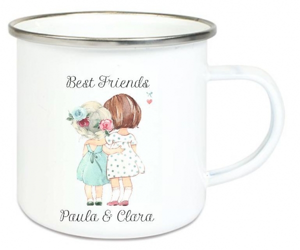 ♥ Tasse Emailletasse Best Friends, Beste Freunde, Name, Wunschname, Dankeschön, Abschied, Jubiläum, Geschenk, Becher von Lüttentüddel